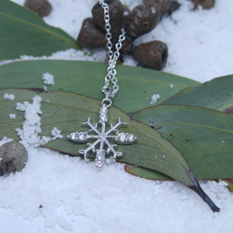 Sterling Silver Snowflake 8 White CZ's Pendant - SXN436