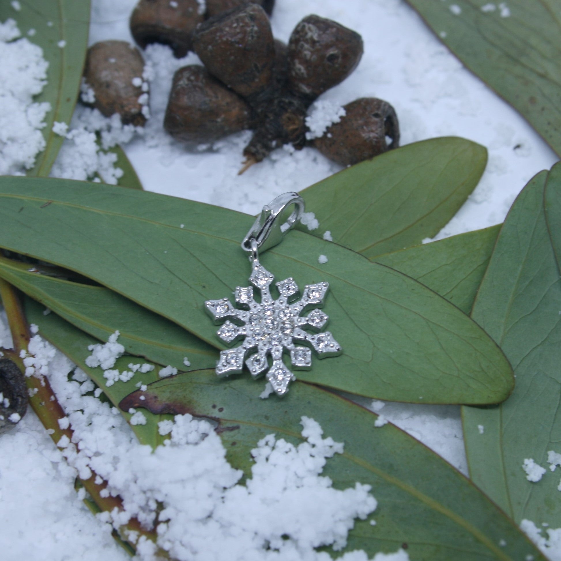 Sterling Silver Snowflake CZ Clip Charm