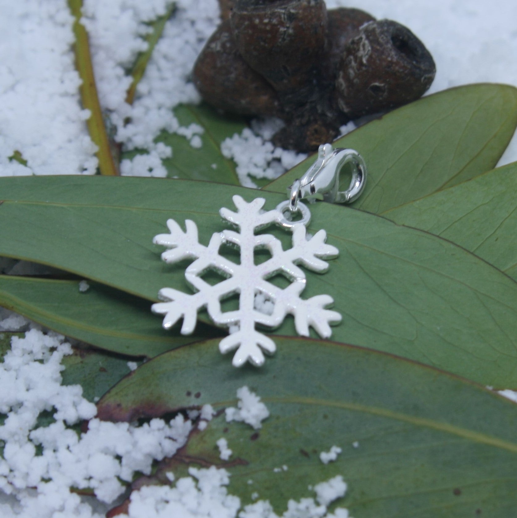 Sterling Silver White Snowflake Clip Charm