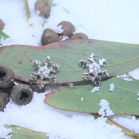 Small Sterling Silver Snowflake Earrings with cubic zircs - SXE136