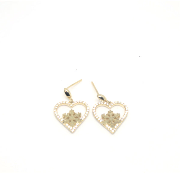 Sterling Silver Gold Plated Snowflake Earrings with cubic zircs - SXE316