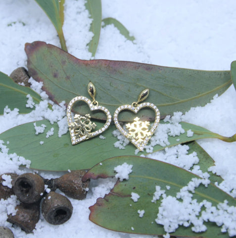 Sterling Silver Gold Plated Snowflake Earrings with cubic zircs - SXE316