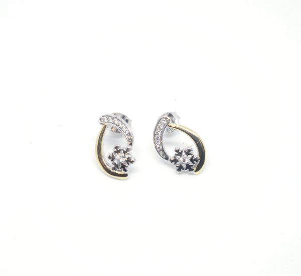 Two Tone Sterling Silver and CZ Snowflake Earrings - SXE432