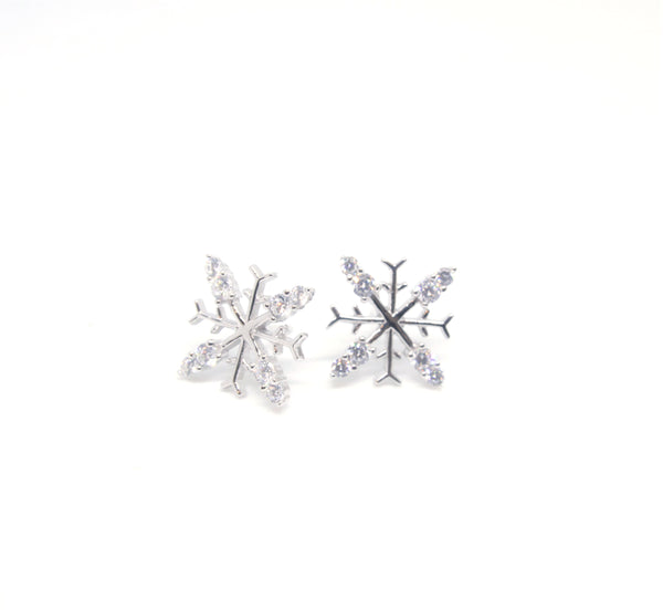 Sterlilng Silver and CZ Snowflake Earrings - SXE437