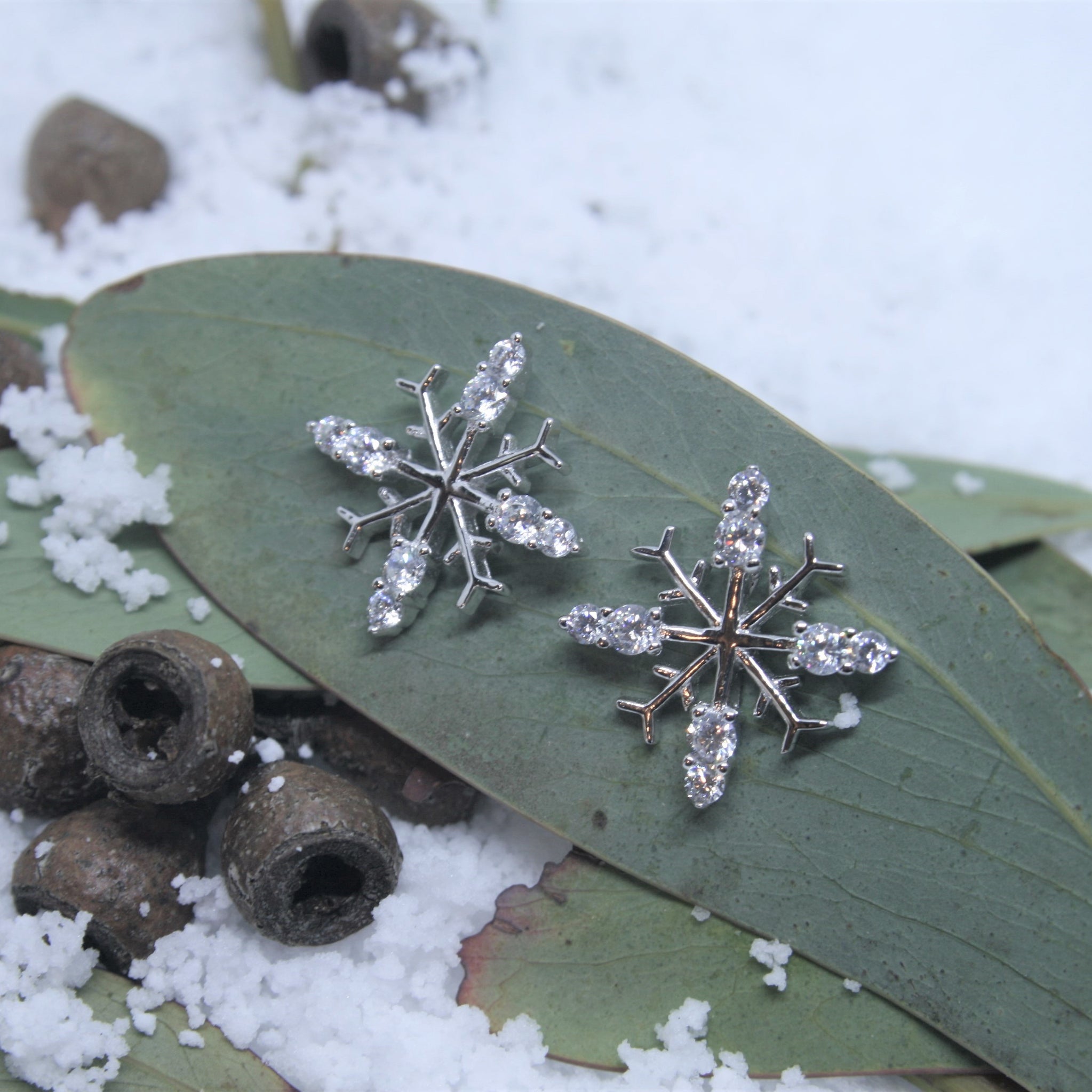 Sterlilng Silver and CZ Snowflake Earrings - SXE437