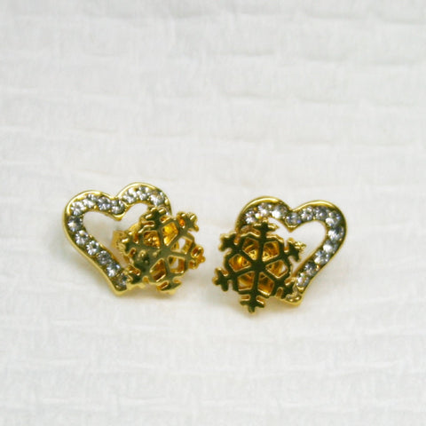 Heart Snowflake earrings gold plated - pack of 5 - SEY287