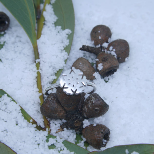 Sterling Silver Brushed Snowflake ring - SXR388
