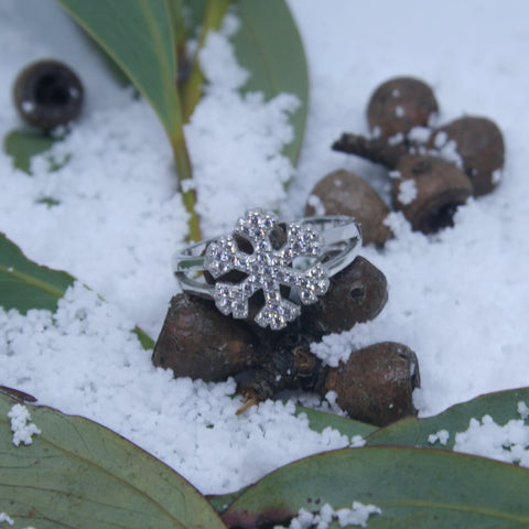Sterling Silver White CZ Snowflake Ring - SXR396