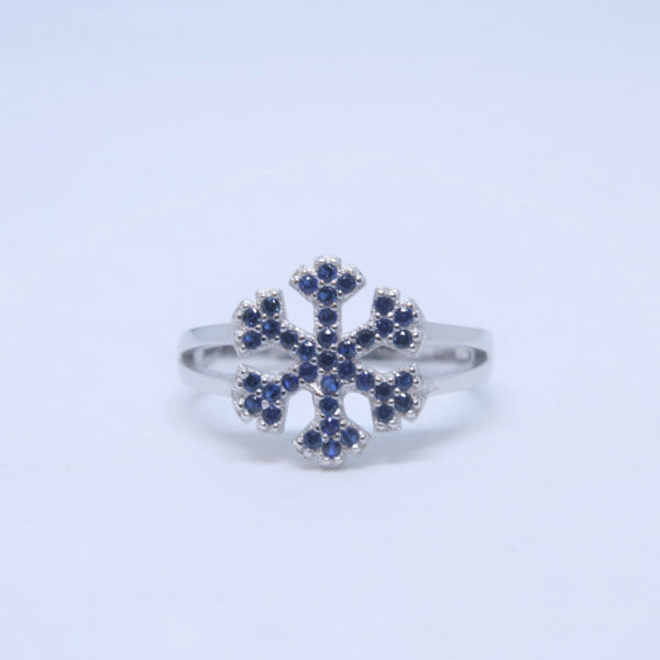 Sterling Silver Blue CZ Snowflake Ring