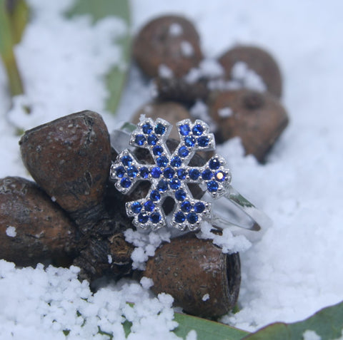 Sterling Silver Blue CZ Snowflake Ring - SXR397